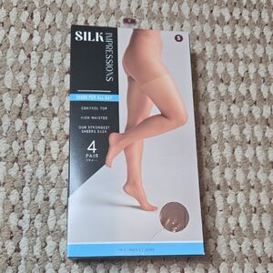Silk Impressions Sheer All Day 20 Denier Cocoa 4 Pairs Small Panty Hose Tights